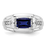 IBGoodman 14k White Gold 1/4 carat Lab Grown Diamond VS/SI+ G+ and Lab Created Blue Sapphire Complete Men's Ring