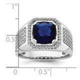 IBGoodman 14k White Gold 7/8 carat Lab Grown Diamond VS/SI+ G+ and Created Blue Sapphire Complete Men's Ring