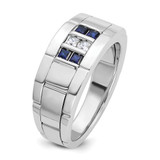 IBGoodman 14k White Gold Men's Polished and Grooved Lab Created Sapphire and 1/10 Carat AA Quality Diamond Ring