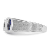 IBGoodman 14k White Gold Men's Polished and Satin 3-Row Lab Created Sapphire and 1/10 Carat AA Quality Diamond Ring