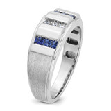 IBGoodman 14k White Gold Men's Polished and Satin 3-Row Lab Created Sapphire and 1/10 Carat AA Quality Diamond Ring