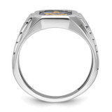IBGoodman 14k White Gold Men's Polished and Textured with Blue Enamel and Lab Created Sapphire Blue Lodge Master Masonic Ring