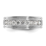 IBGoodman 14k White Gold Men's Polished Brushed and Grooved 9-Stone 1/2 Carat AA Quality Diamond Ring