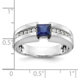 IBGoodman 14k White Gold Men's Polished Lab Created Sapphire and 1/5 Carat AA Quality Diamond Ring
