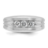 IBGoodman 14k White Gold Men's Polished Satin and Grooved 3-Stone 1/2 Carat AA Quality Diamond Ring