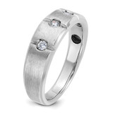 IBGoodman 14k White Gold Men's Polished Satin and Grooved 3-Stone 1/5 Carat AA Quality Diamond Ring - B5-E916F551-5006