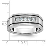 IBGoodman 14k White Gold Men's Polished Satin and Grooved Square 5-Stone Ring Mounting