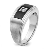 IBGoodman 14k White Gold with Black Enamel Men's Polished Satin and Grooved 1/20 Carat AA Quality Diamond Ring