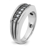 IBGoodman 14k White Gold with Black Rhodium Men's Polished Satin and Grooved 1/2 Carat AA Quality Black and White Diamond Ring