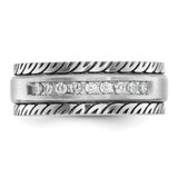 IBGoodman 14k White Gold with Black Rhodium Men's Polished Satin and Grooved 1/5 Carat AA Quality Diamond Ring