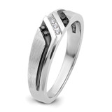 IBGoodman 14k White Gold with Black Rhodium Men's Polished Satin and Grooved 1/8 Carat AA Quality Black and White Diamond Ring