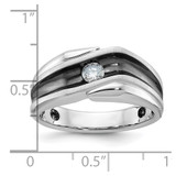 IBGoodman 14k White Gold with Black Rhodium Men's Polished Satin and Grooved Solitaire 1/5 Carat AA Quality Diamond Ring