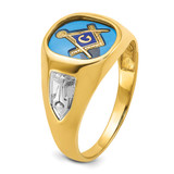 IBGoodman 14k with White Rhodium Men's Polished and Textured with Lab Created Sapphire Blue Lodge Master Masonic Ring