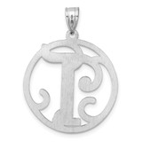 Large Sterling Silver Rhodium-plated Fancy Script Letter T Initial Pendant