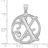 Large Sterling Silver Rhodium-plated Fancy Script Letter X Initial Pendant