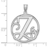 Large Sterling Silver Rhodium-plated Fancy Script Letter Z Initial Pendant