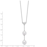 Majestic Sterling Silver Rhodium-plated 10-11mm White Imitation Shell Pearl CZ Y-Drop Spring Ring Clasp 18 inch Necklace