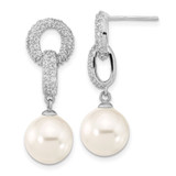 Majestik Sterling Silver Rhodium-plated 10-11mm White Imitation Shell Pearl and CZ Earrings and Spring Ring Clasp 17 inch Necklace Set - QM-56CAFBB9-1715