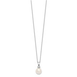 Majestik Sterling Silver Rhodium-plated 10-11mm White Imitation Shell Pearl and CZ Earrings and Spring Ring Clasp 17 inch Necklace Set - QM-66035D91-7271