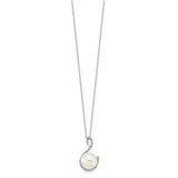 Majestik Sterling Silver Rhodium-plated 10-12mm White Imitation Shell Pearl and CZ Earrings and Spring Ring Clasp 17 inch Necklace Set