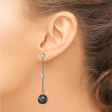 Majestik Sterling Silver Rhodium-plated CZ Bezel and 10-11mm Black Imitation Shell Pearl Post Dangle Earrings