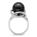 Majestik Sterling Silver Rhodium-plated Size 7 12-13mm Black Imitation Shell Pearl and CZ Ring