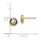 Prizma Sterling Silver Gold-tone 14K Flash Gold-plated Colorful and White CZ Circle Post Earrings