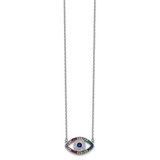 Prizma Sterling Silver Rhodium-plated 16 inch Colorful CZ Evil Eye Necklace with 2 inch Extender