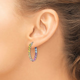 Prizma Sterling Silver Rhodium-plated In and Out 3mm Colorful CZ Hoop Earrings
