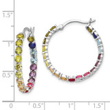 Prizma Sterling Silver Rhodium-plated In and Out 3mm Colorful CZ Hoop Earrings