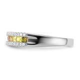 Prizma Sterling Silver Rhodium-plated Princess White and Colorful Channel-Set CZ Ring - QR-3E7C76DF-1723
