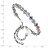 Prizma Sterling Silver Rhodium-plated White and Colorful CZ Adjustable Bolo Bracelet