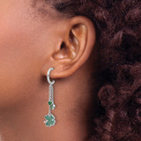 Pure Fire Sterling Silver Rhod-plated Green CZ Clover Heart Post Hoop Earri