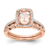 Pure Serenity 14k Rose Gold 1/3 carat Lab Grown Diamond VS/SI+ G+ and Long Cushion Morganite Halo Engagement Ring