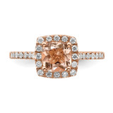 Pure Serenity 14k Rose Gold 1/4 carat Lab Grown Diamond VS/SI+ G+ and Cushion Morganite Halo Engagement Ring