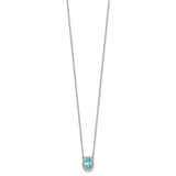 Pure Serenity 14k White Gold 1/8 carat Lab Grown Diamond VS/SI+ G+ and Lab Created Paraiba 18 inch Oval Halo Pendant Necklace