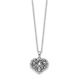 Sentimental Expressions Sterling Silver Rhodium-plated Antiqued CZ Heart Remembrance Ash Holder 18 Inch Necklace