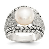 Shey Couture Sterling Silver Antiqued Freshwater Cultured Pearl and Diamond Ring - QT-4220A90C-2786