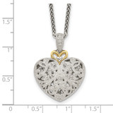 Shey Couture Sterling Silver Antiqued with 14K Accent 18 Inch Diamond Vintage Heart Necklace - QT-8AB06C20-6616