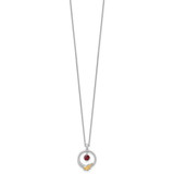 Shey Couture Sterling Silver Rhodium-plated Twisted Circle with 14k Leaf Accent Round Garnet Dangle 18 inch with 2 inch Extension Necklace