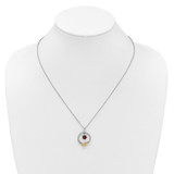 Shey Couture Sterling Silver Rhodium-plated Twisted Circle with 14k Leaf Accent Round Garnet Dangle 18 inch with 2 inch Extension Necklace