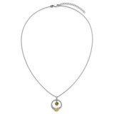 Shey Couture Sterling Silver Rhodium-plated Twisted Circle with 14k Leaf Accent Round Peridot Dangle 18 inch with 2 inch Extension Necklace