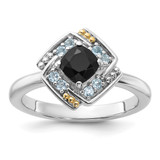 Shey Couture Sterling Silver Rhodium-plated with 14k Accent .50 Onyx and .16 Swiss Blue Topaz Ring - QT-CF28952E-2015