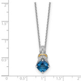 Shey Couture Sterling Silver Rhodium-plated with 14k Accent Checker Cushion London Blue Topaz .04ct. Diamond 18 inch w/2 inch Extension Necklace