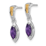 Shey Couture Sterling Silver Rhodium-plated with 14k Accent Marquise Amethyst Post Dangle Earrings