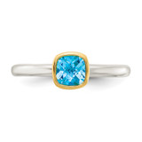Shey Couture Sterling Silver Rhodium-plated with 14k Accent Polished Cushion-cut Light Swiss Blue Topaz Ring - QT-4FAB9207-3847
