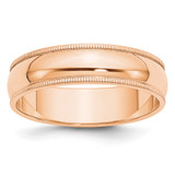 10k Rose Gold 6mm Milgrain Half Round Wedding Band Size 8