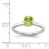 Shey Couture Sterling Silver Rhodium-plated with 14K Accent Polished Cushion-cut Peridot Ring - QT-3FEB6809-8441