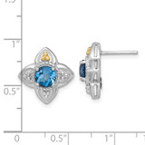 Shey Couture Sterling Silver Rhodium-plated with 14k Accent Round London Blue Topaz Flower Post Earrings
