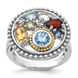Shey Couture Sterling Silver Rh-plated w/14k Accent .47Citrine/.93Swiss Blue Topaz/.15Light Blue Topaz/.13Peridot/.67Garnet/.39Wht Topaz Ring - QT-F061CE6D-8329